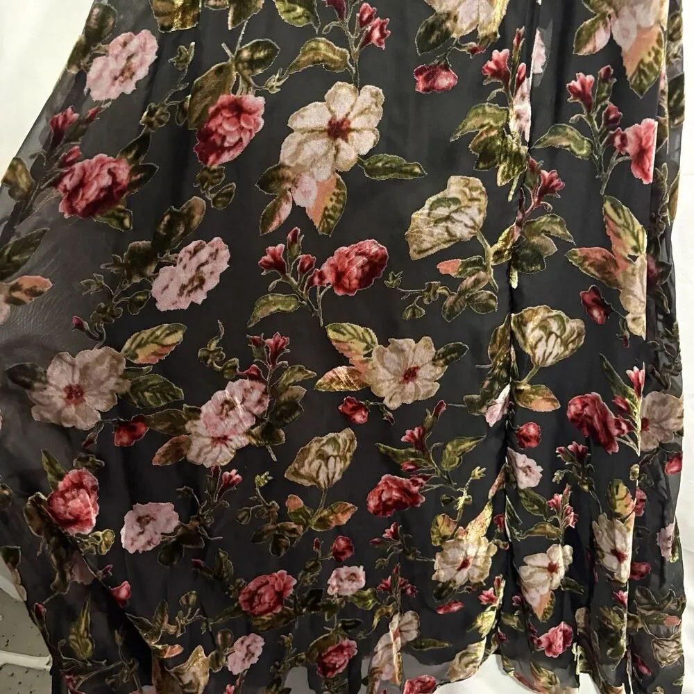 Olia Adjustable Strap Velvet Floral Burnout Whimsigoth Fairy Maxi Dress Size M - Picture 6 of 14